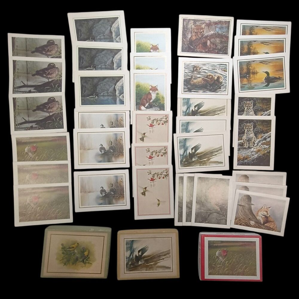 Vintage Wildlife Animals Note Cards Blank Inside, Ephemera 34 Total W/envelopes